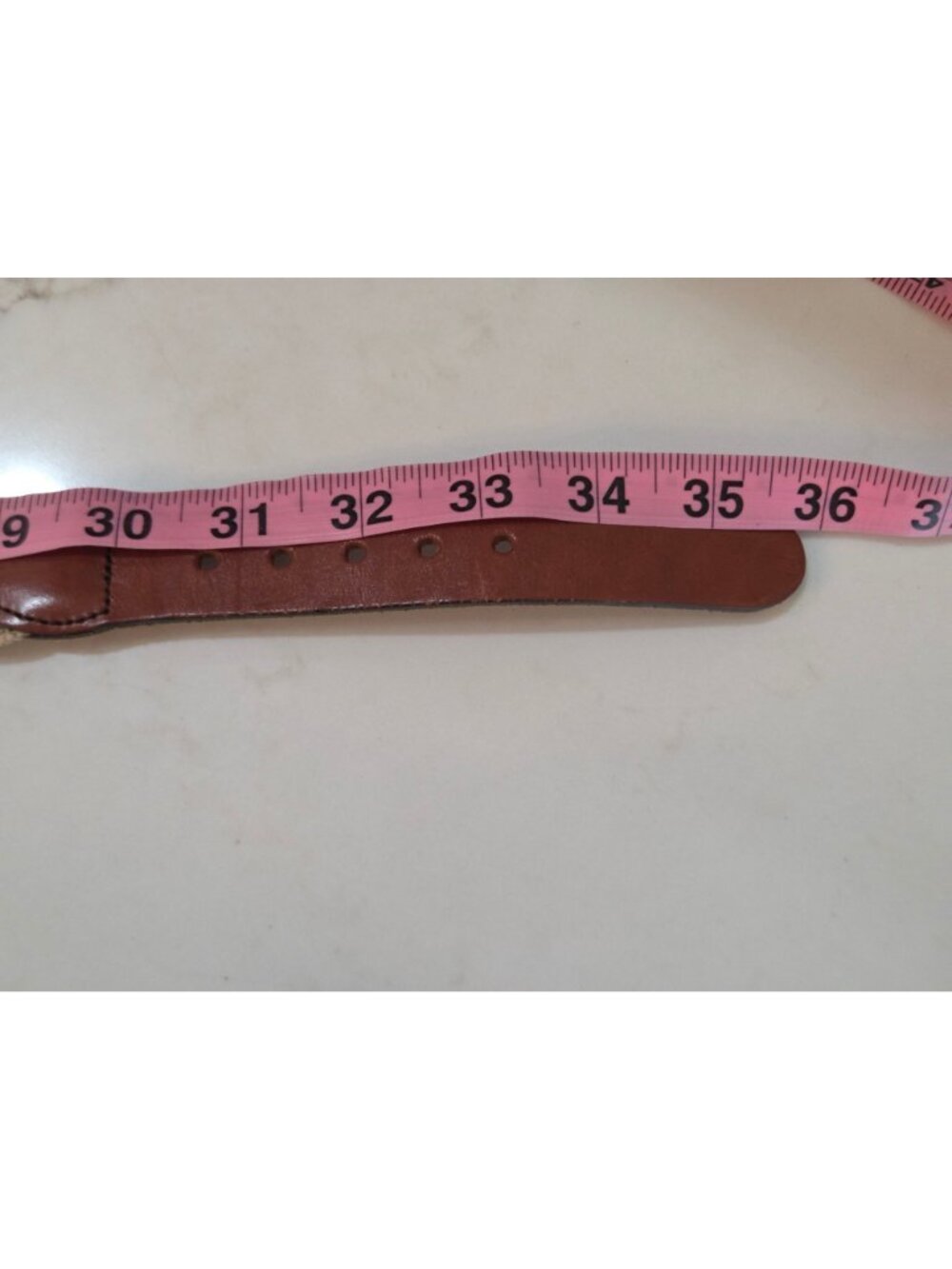 Leather Man Belt Sz 32 Handmade Top Grain Leather Striped Woven Brass Buckle EUC - Picture 6 of 6